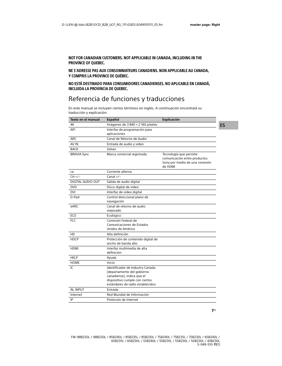 Referencia de funciones y traducciones | Sony WF-1000XM5 Noise-Canceling True Wireless In-Ear Headphones (Silver) User Manual | Page 49 / 68