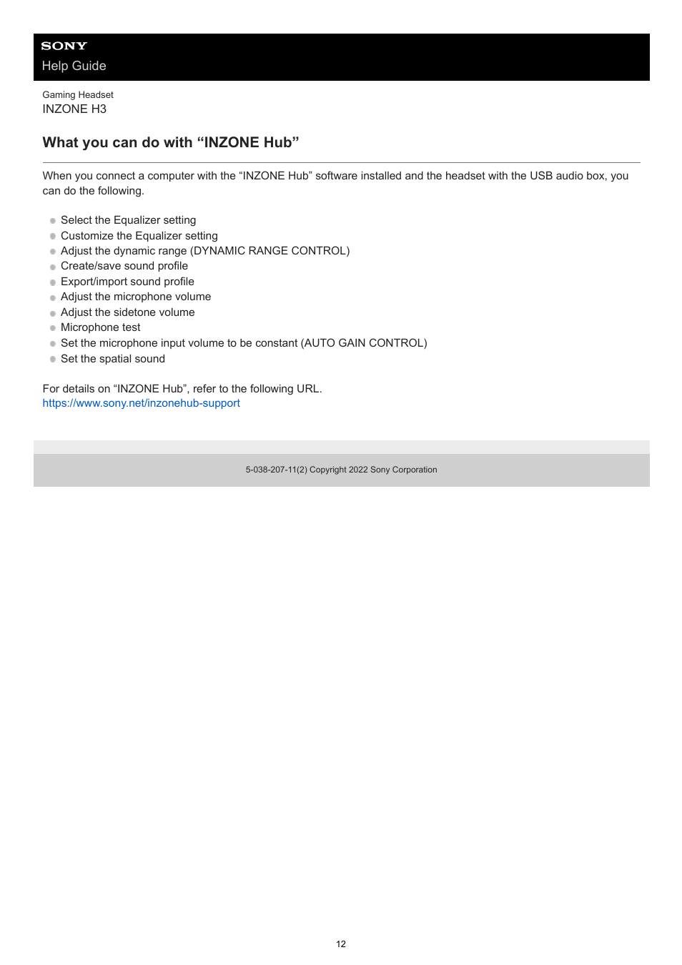 What you can do with “inzone hub | Sony MDR-1AM2 Circumaural Headphones User Manual | Page 12 / 25