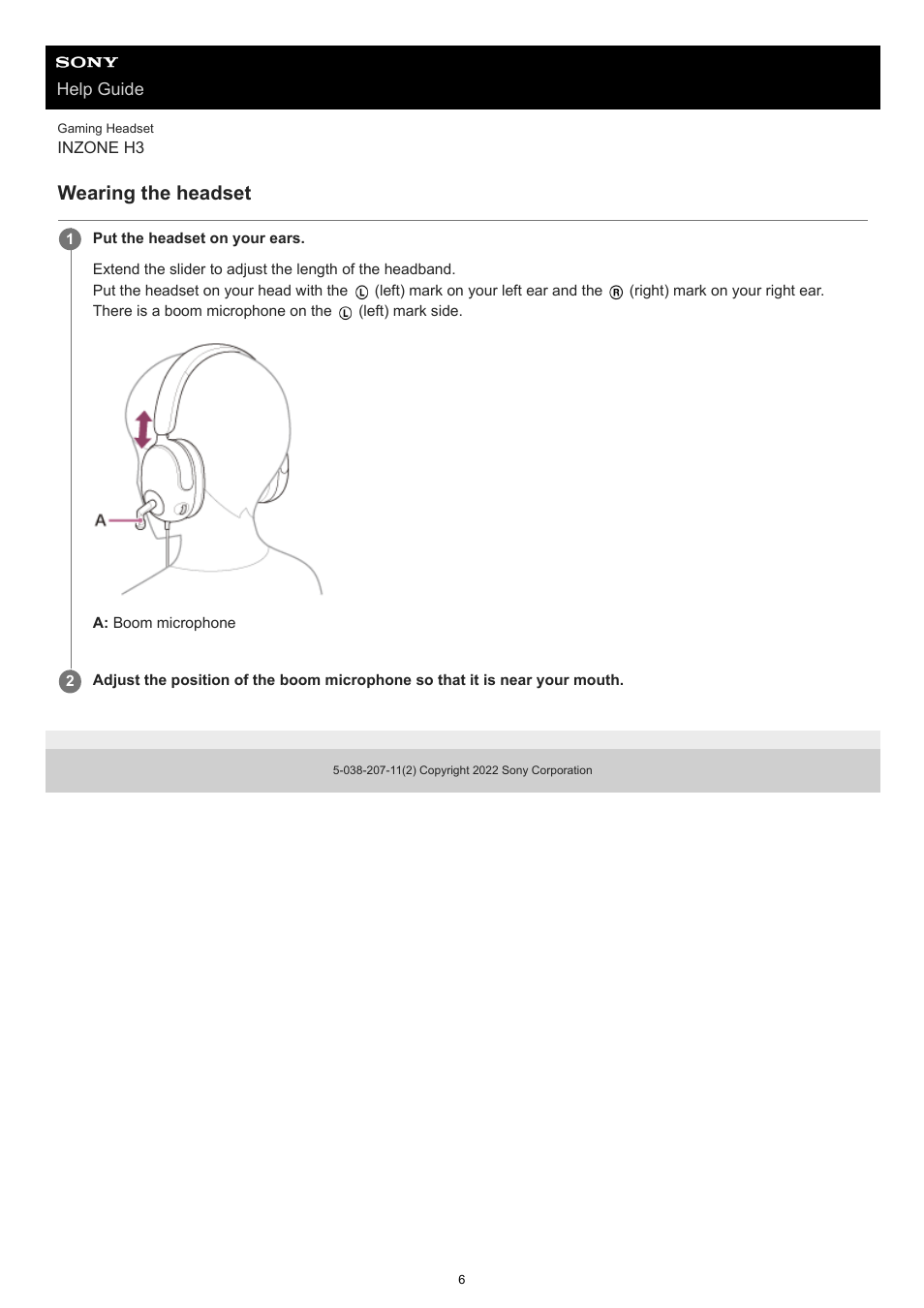 Wearing the headset | Sony MDR-1AM2 Circumaural Headphones User Manual | Page 6 / 25