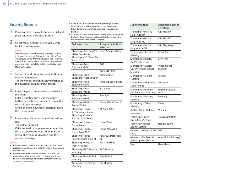 Unlocking the menu | Sony DT 11-18mm f/4.5-5.6 Lens User Manual | Page 69 / 134