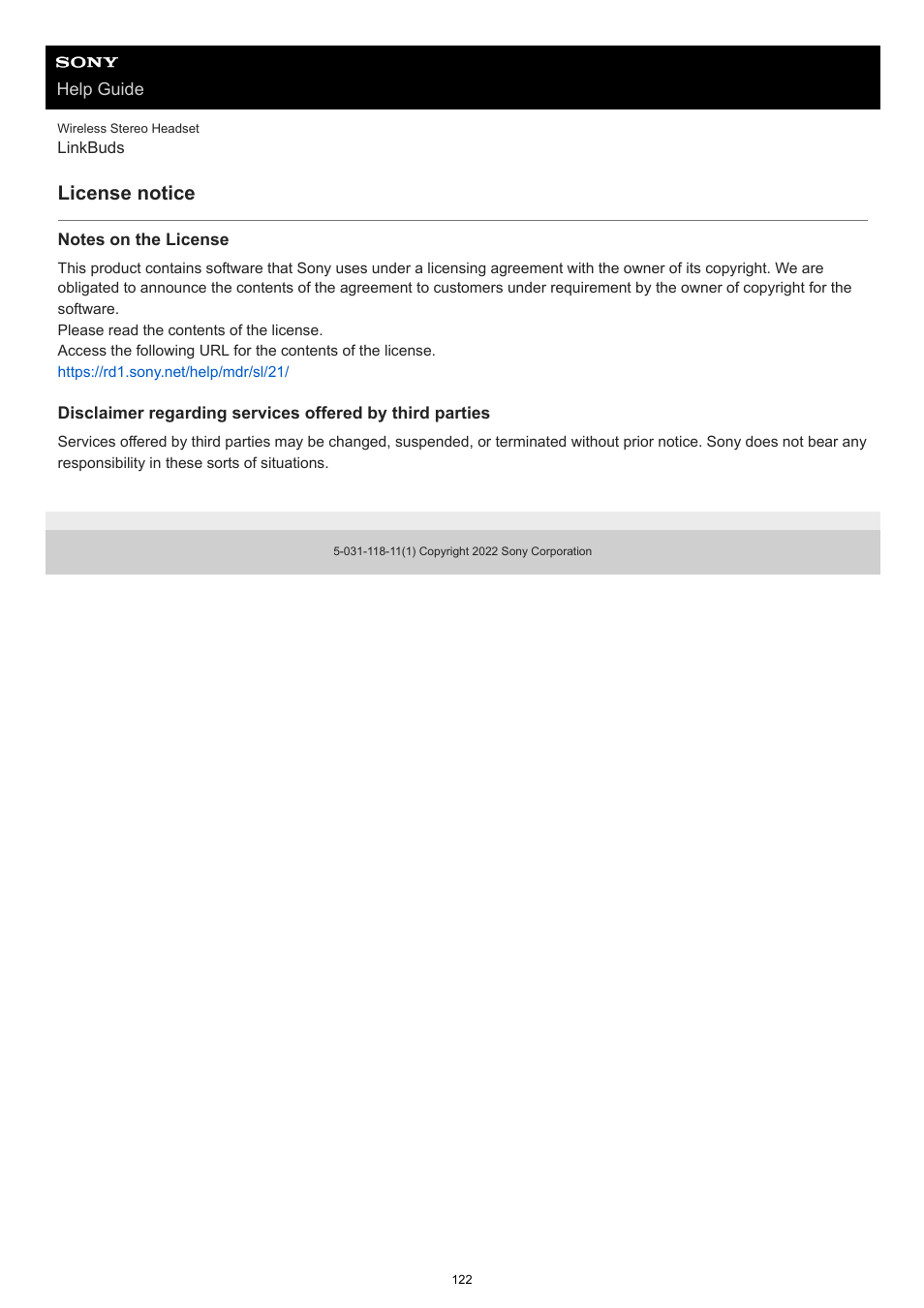License notice | Sony FE 100-400mm f/4.5-5.6 GM OSS Lens User Manual | Page 122 / 147