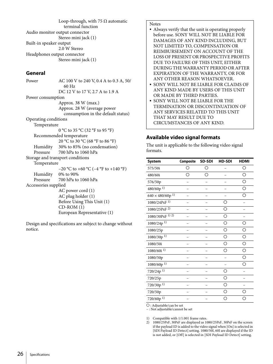 General, Available video signal formats | Sony E 50mm f/1.8 OSS Lens (Black) User Manual | Page 26 / 29