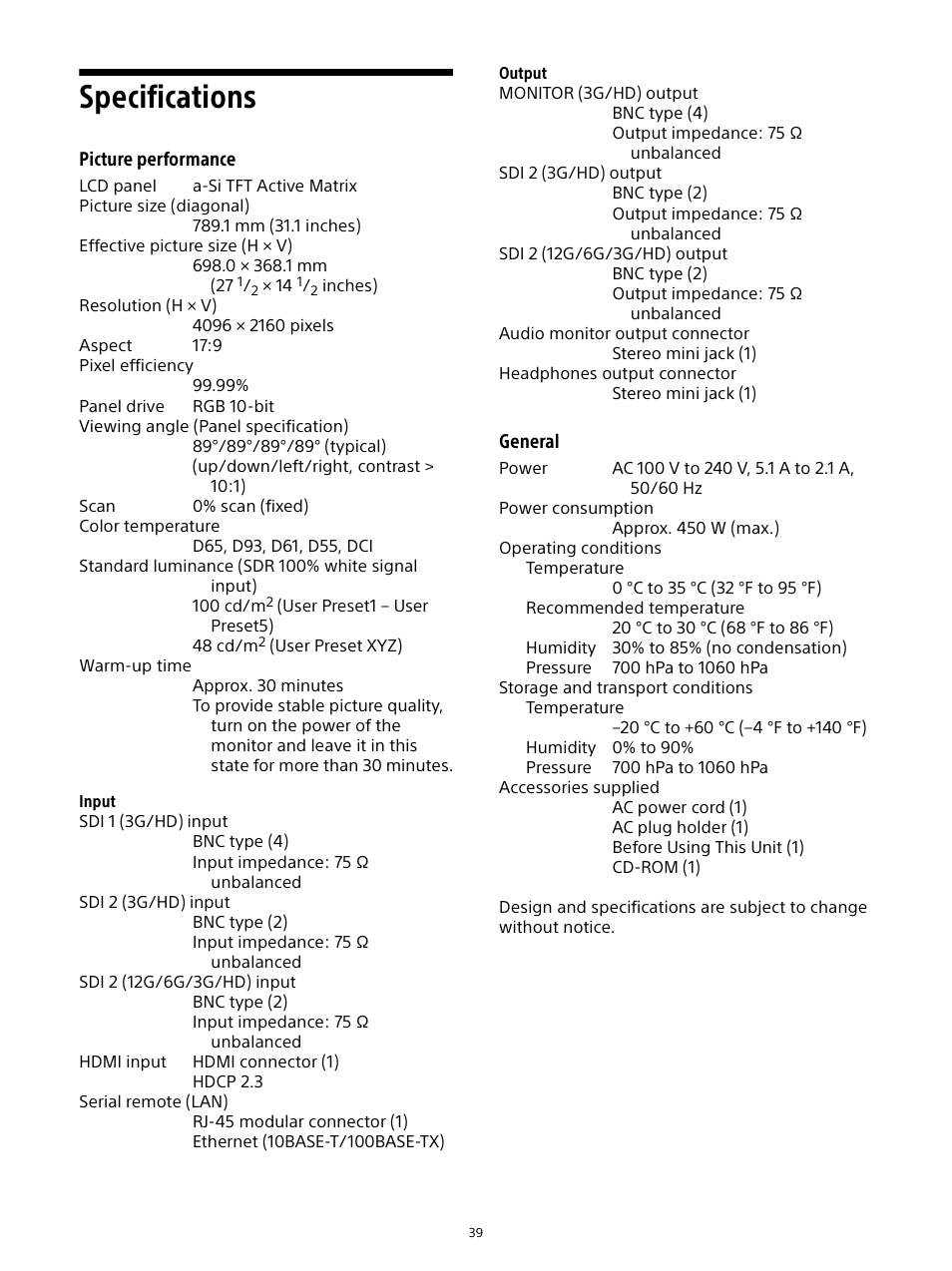 Specifications | Sony Sonnar T* FE 55mm f/1.8 ZA Lens User Manual | Page 39 / 51