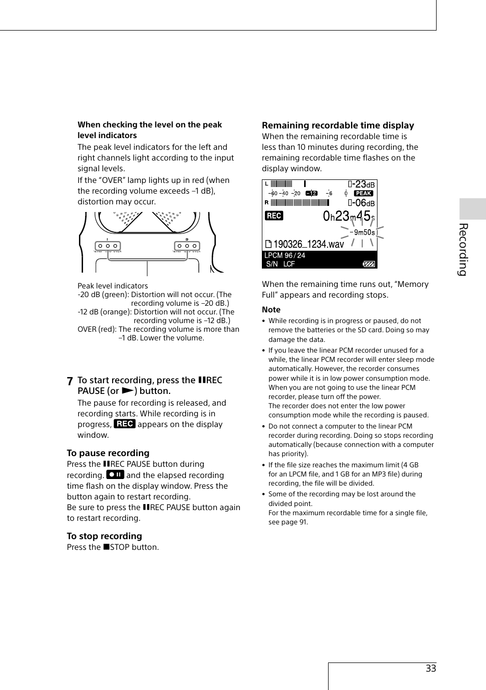 Re cor ding | Sony MAS-A100 IP-Based Ceiling Beamforming Microphone User Manual | Page 33 / 100