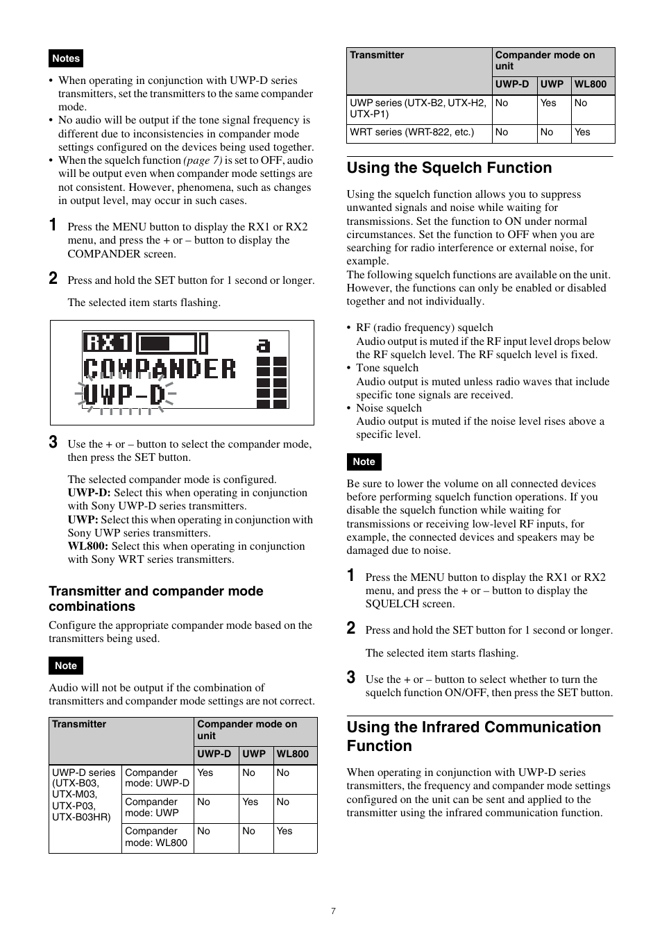 Function, Using the squelch function, Using the infrared communication function | Sony 300GB Write-Once Optical Disc Cartridge User Manual | Page 7 / 16
