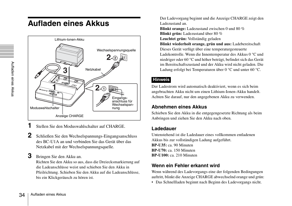 Aufladen eines akkus | Sony SRX-T110 4K SXRD 11,000-Lumen Projector (No Lens or Lamps) User Manual | Page 34 / 83