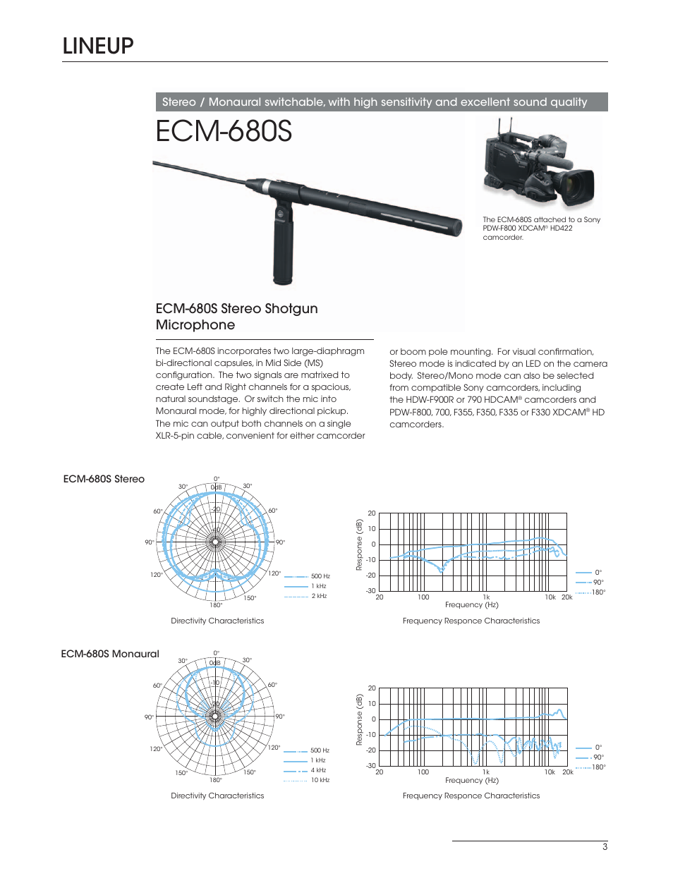 Ecm-680s, Lineup, Ecm-680s stereo shotgun microphone | Ecm-680s stereo, Ecm-680s monaural | Sony X85K 43" 4K HDR Smart LED TV User Manual | Page 3 / 8