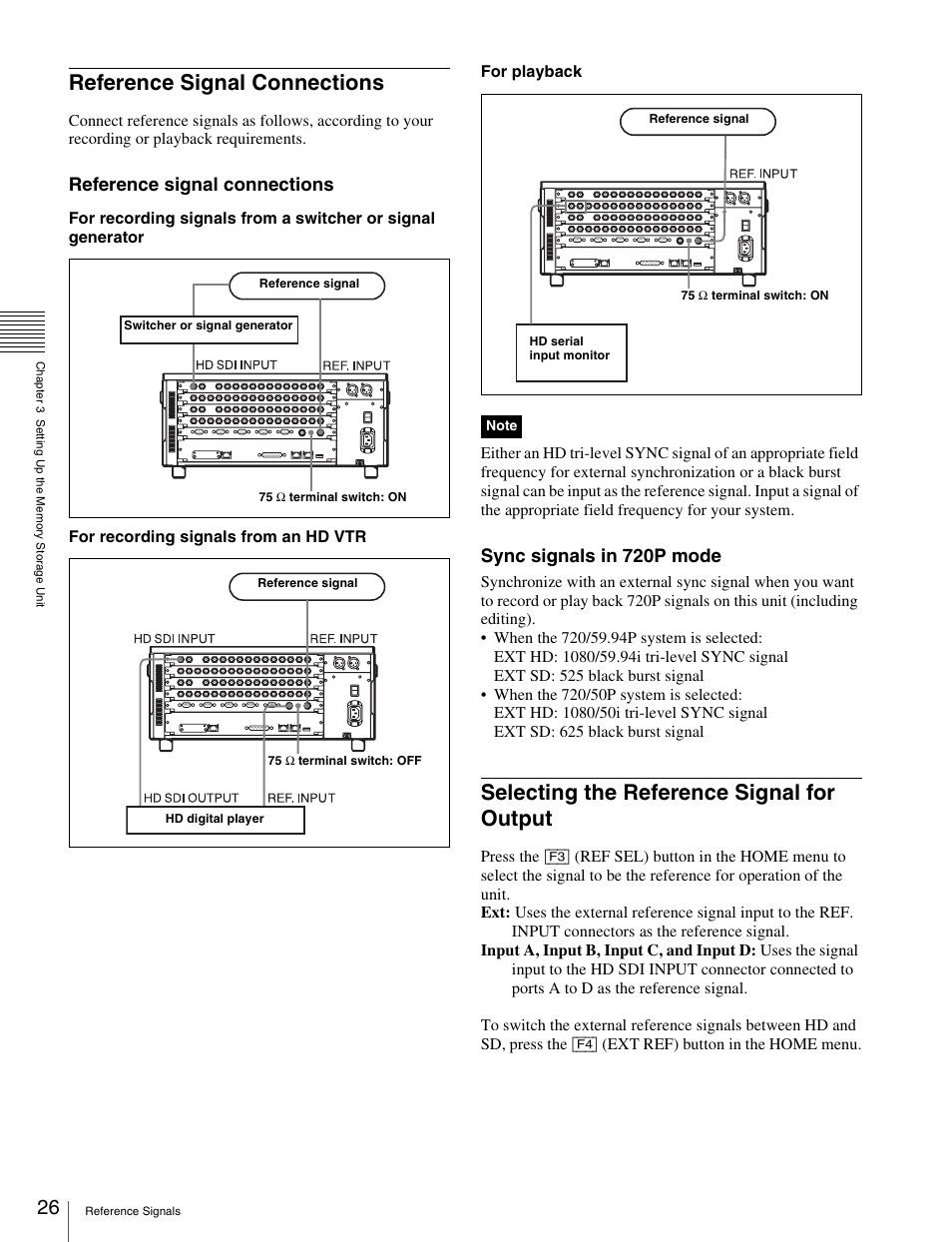 Reference signal connections, Selecting the reference signal for output, Sync signals in 720p mode | Sony X85K 50" 4K HDR Smart LED TV User Manual | Page 26 / 70