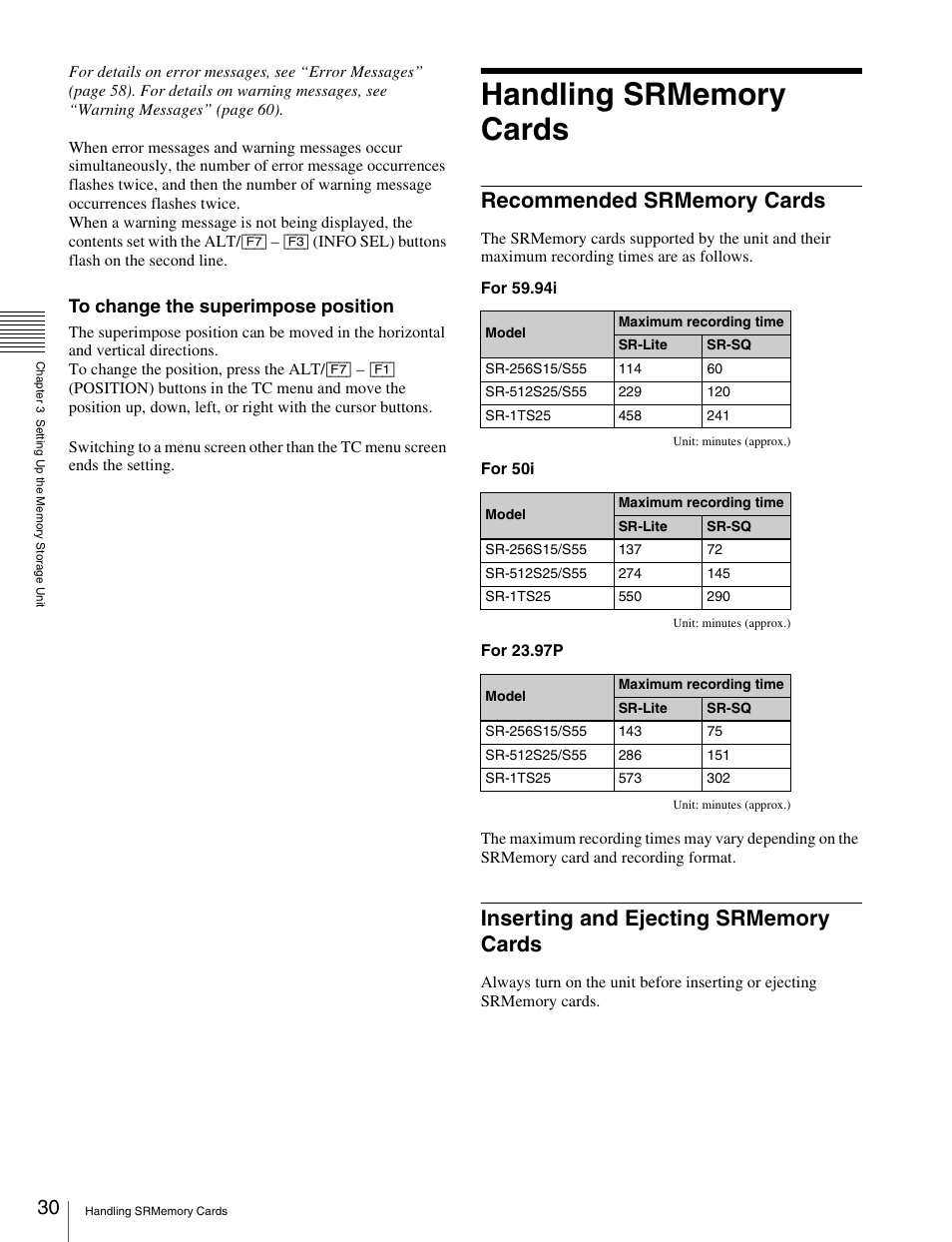 Handling srmemory cards, Recommended srmemory cards, Inserting and ejecting srmemory cards | Sony X85K 50" 4K HDR Smart LED TV User Manual | Page 30 / 70