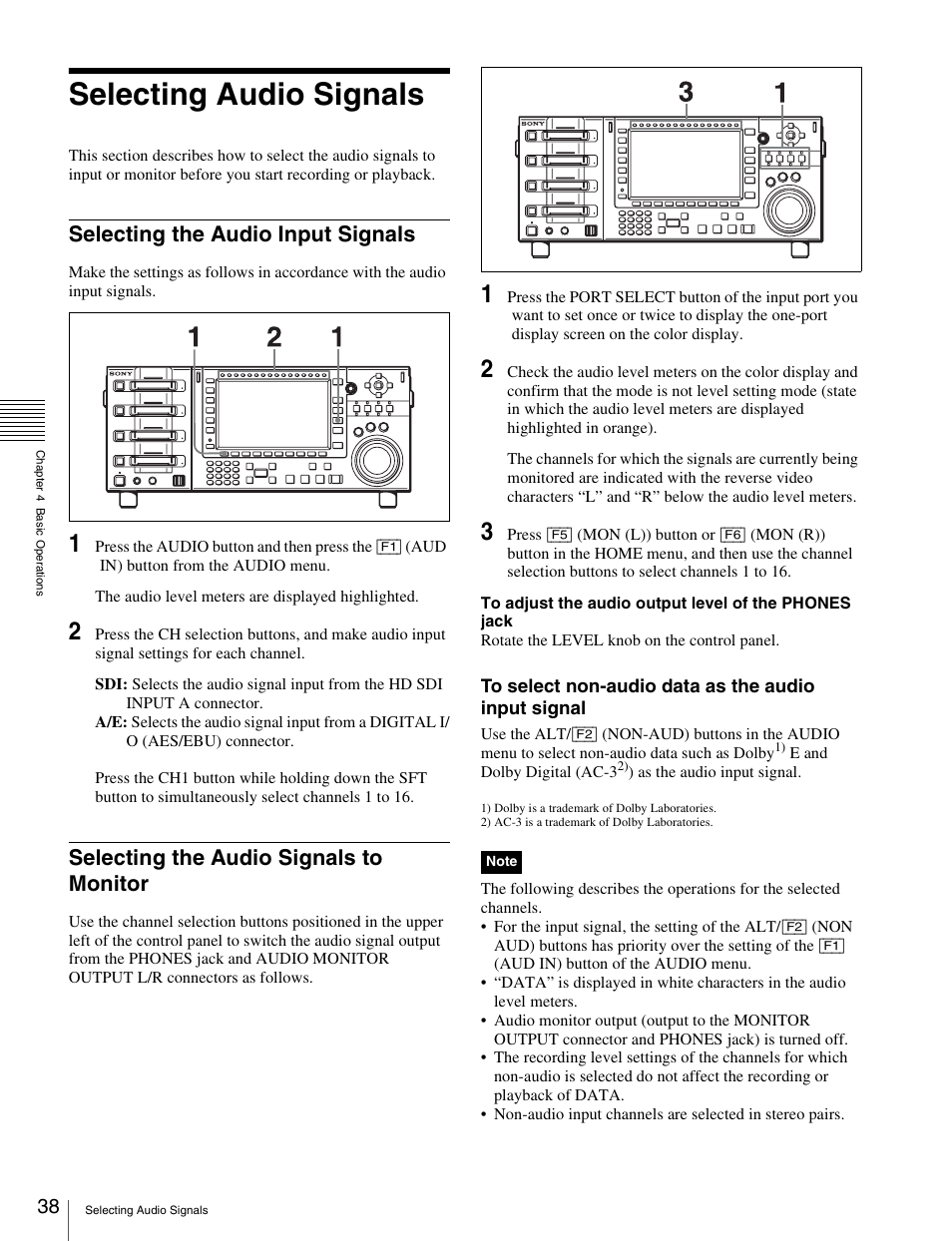 Selecting audio signals, Selecting the audio input signals, Selecting the audio signals to monitor | Sony X85K 50" 4K HDR Smart LED TV User Manual | Page 38 / 70