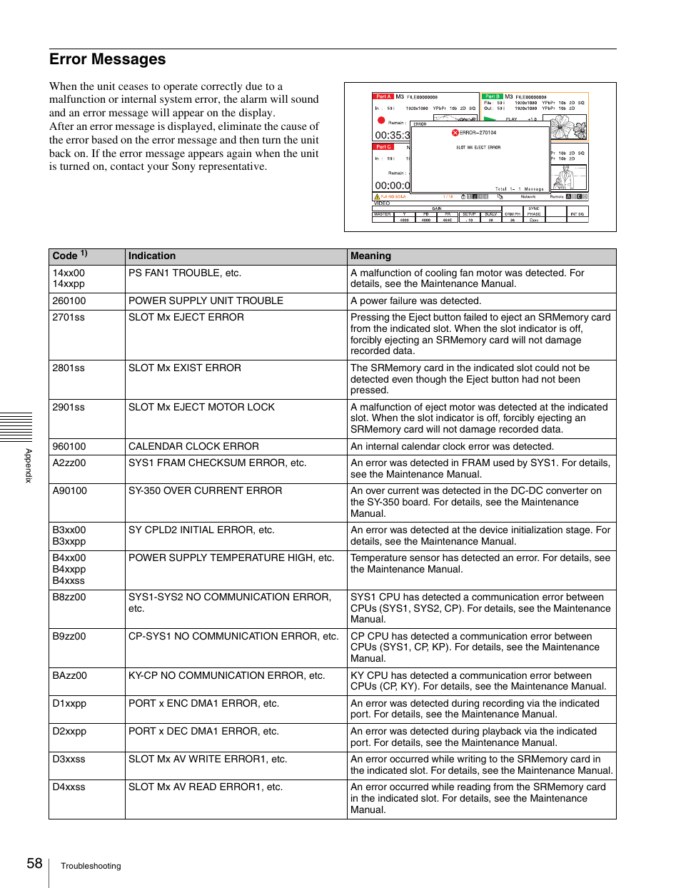 Error messages | Sony X85K 50" 4K HDR Smart LED TV User Manual | Page 58 / 70