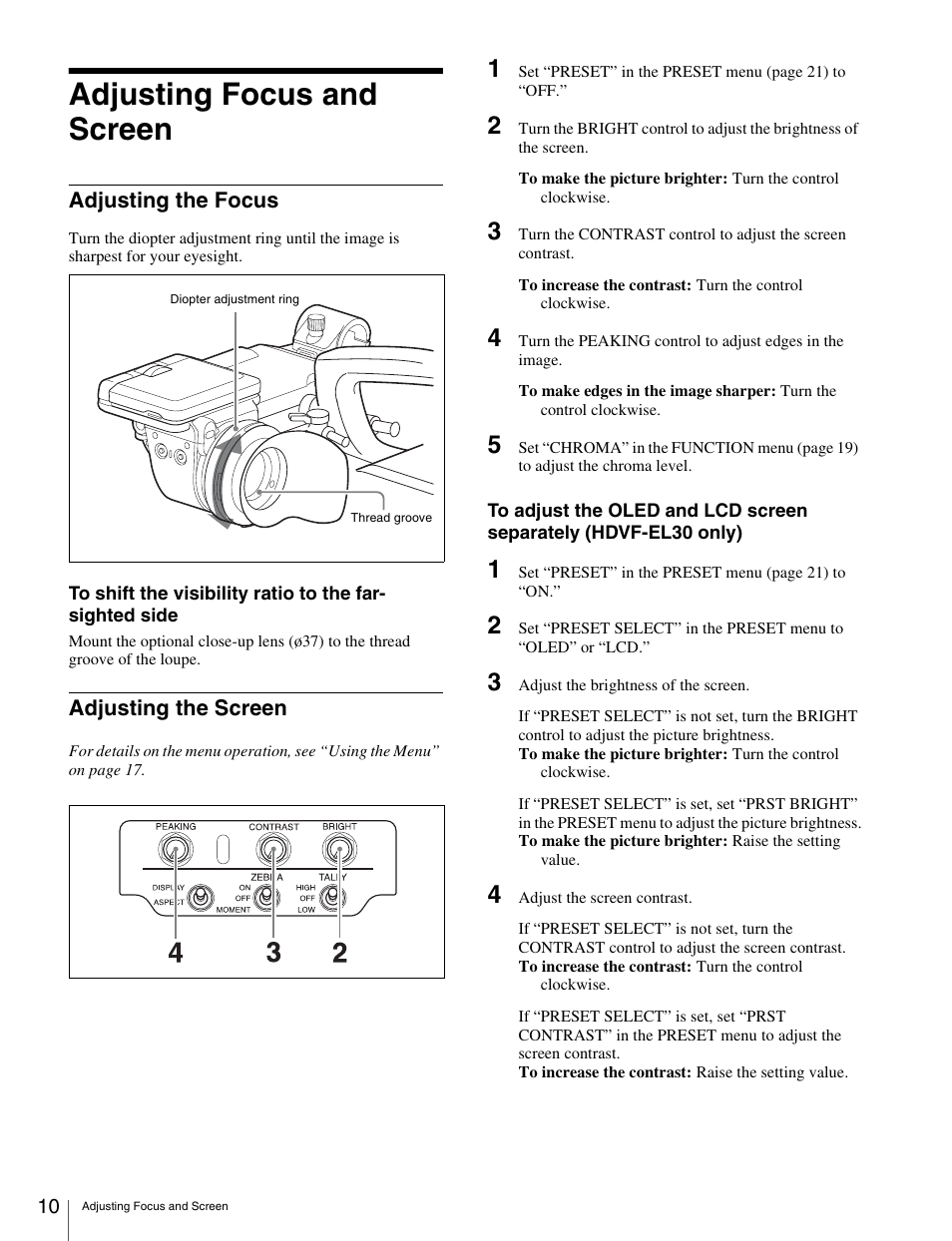 Adjusting focus and screen, Adjusting the focus, Adjusting the screen | Adjusting the focus adjusting the screen | Sony X85K 55" 4K HDR Smart LED TV User Manual | Page 10 / 27