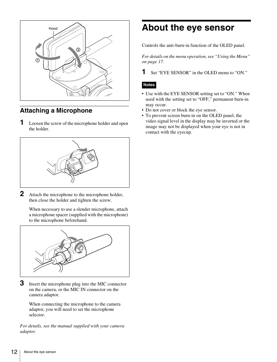 Attaching a microphone, About the eye sensor | Sony X85K 55" 4K HDR Smart LED TV User Manual | Page 12 / 27