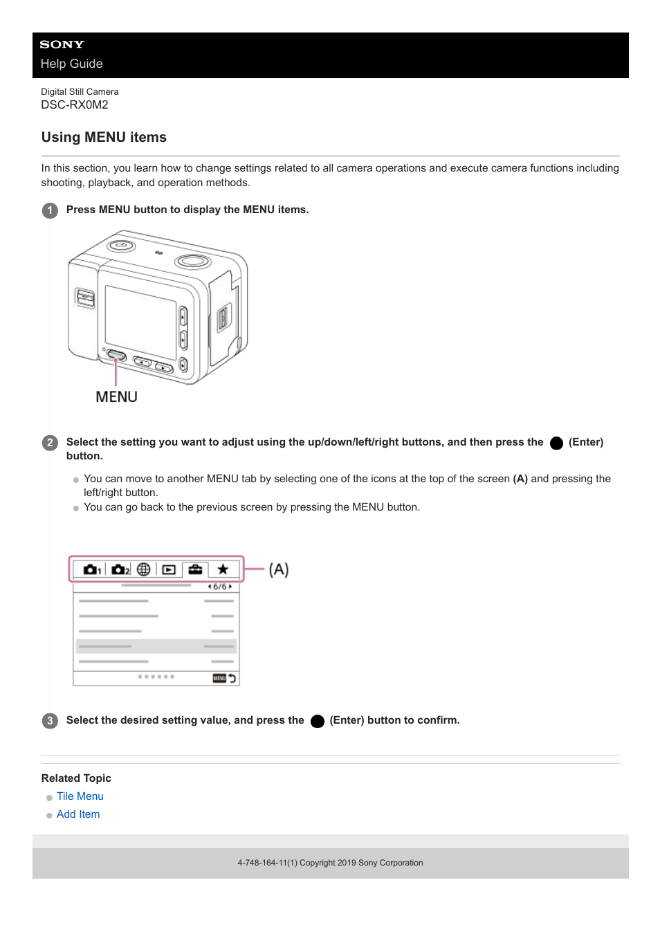 Using menu items | Sony BRAVIA XR A90K 42" HDR 4K UHD OLED TV User Manual | Page 16 / 299