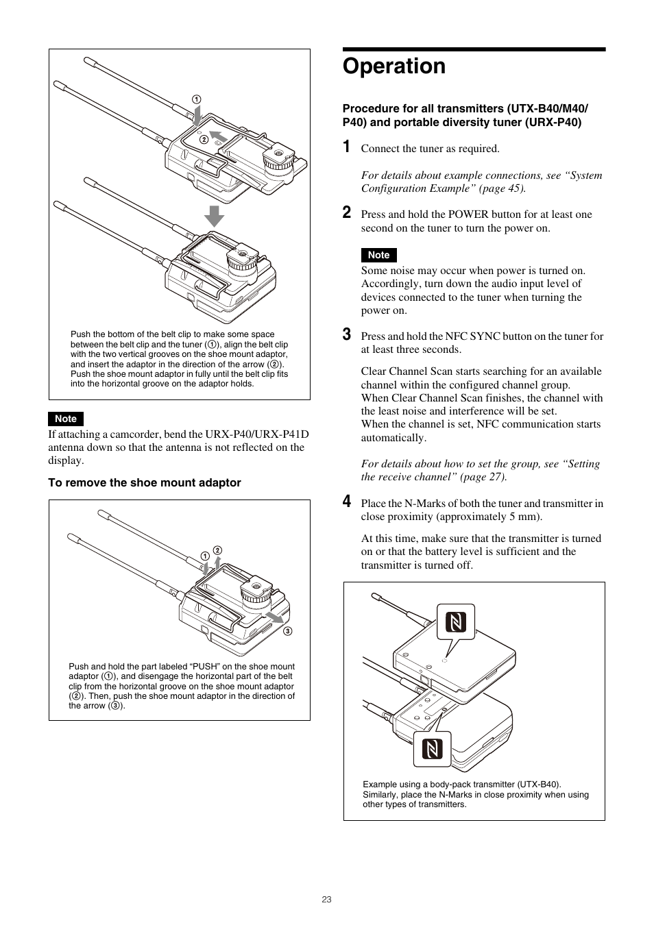 Operation | Sony VCT-SP2BP Camcorder Shoulder Support User Manual | Page 23 / 56