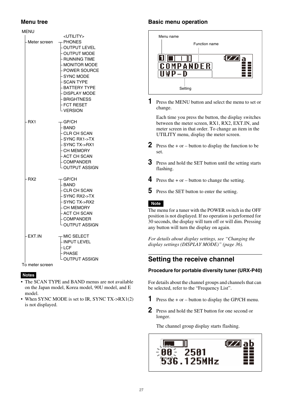 Setting the receive channel | Sony VCT-SP2BP Camcorder Shoulder Support User Manual | Page 27 / 56