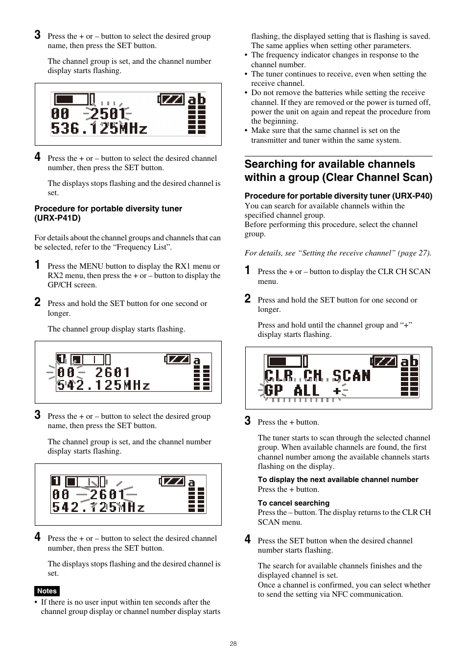 Searching for available channels within a, Group (clear channel scan) | Sony VCT-SP2BP Camcorder Shoulder Support User Manual | Page 28 / 56