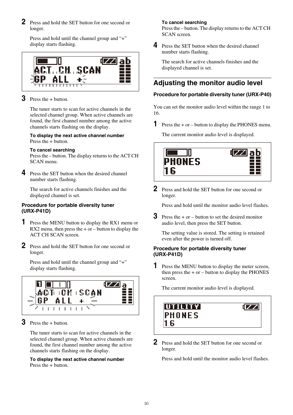 Adjusting the monitor audio level | Sony VCT-SP2BP Camcorder Shoulder Support User Manual | Page 30 / 56