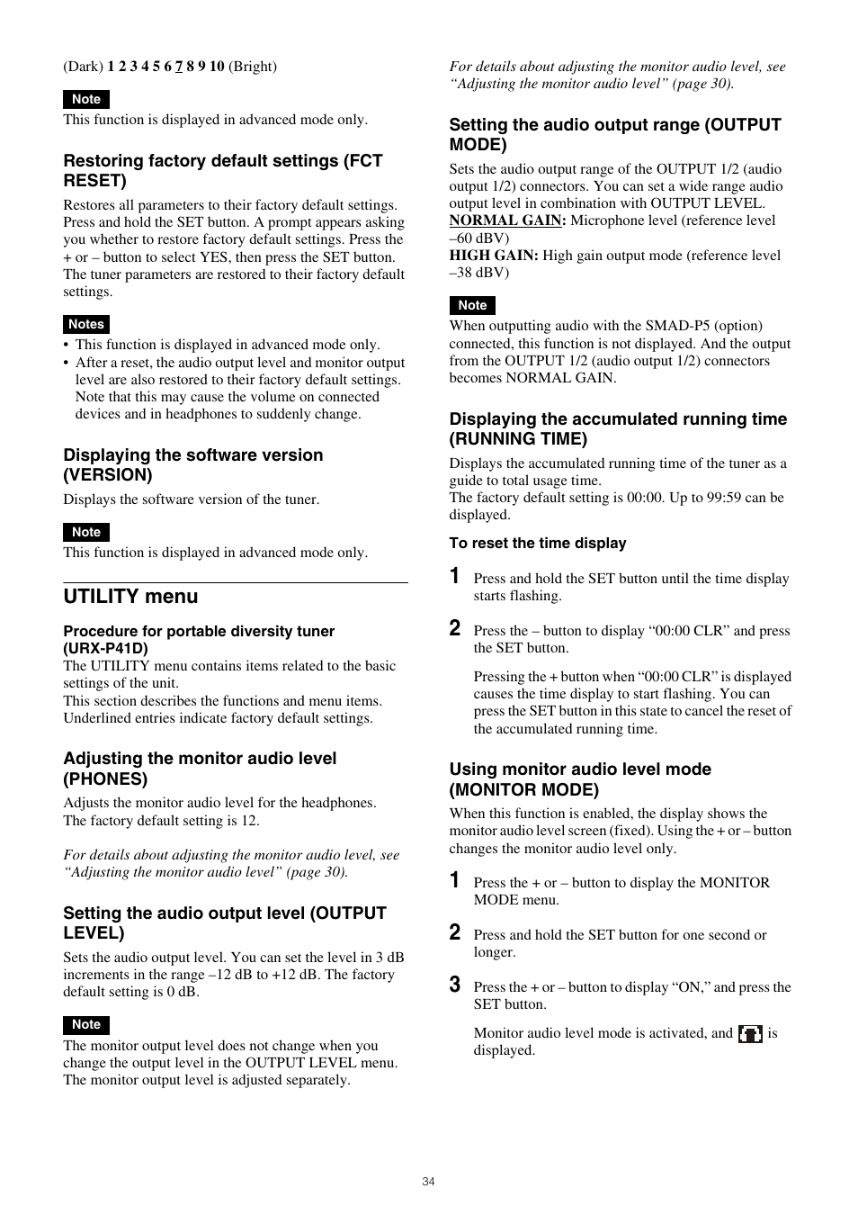 Utility menu | Sony VCT-SP2BP Camcorder Shoulder Support User Manual | Page 34 / 56
