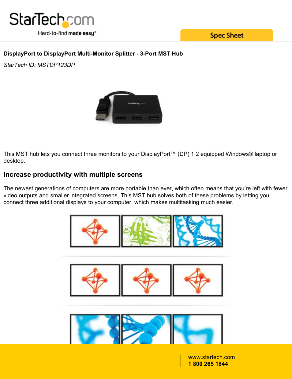 StarTech.com DisplayPort to DisplayPort 3-Port Multi-Monitor Splitter User Manual | 6 pages