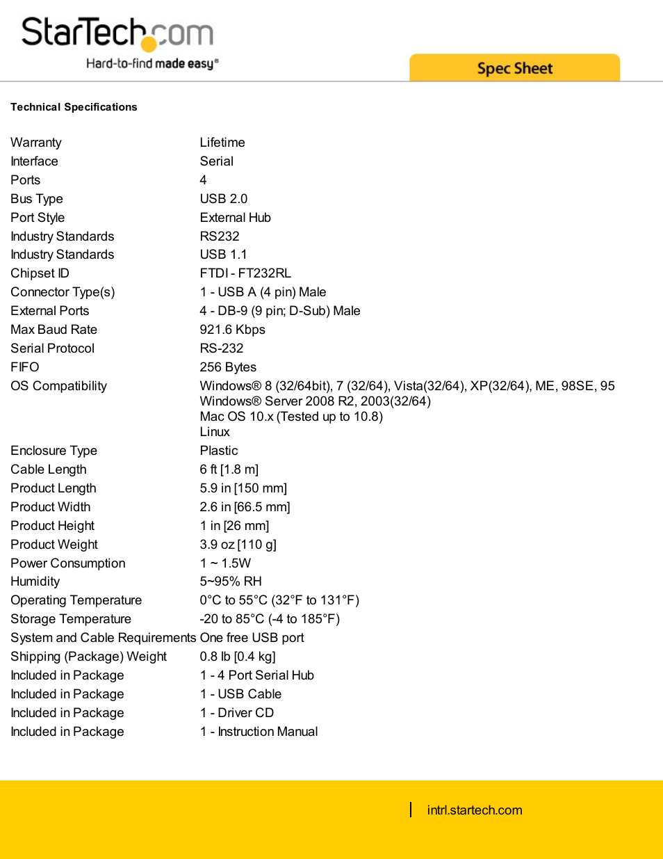 StarTech.com 4-Port USB to RS-232 Serial DB-9 Adapter Hub User Manual | Page 2 / 3