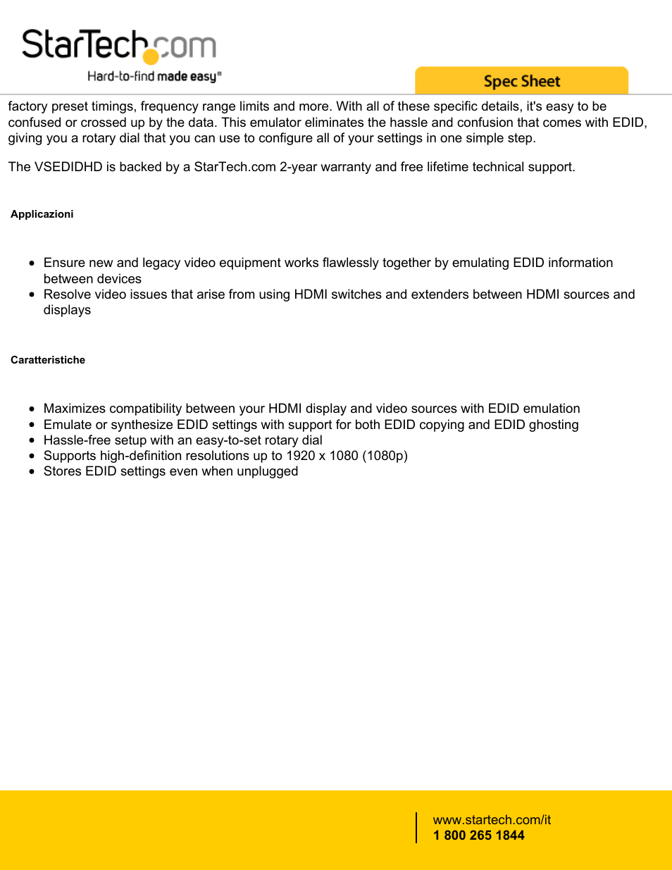 StarTech.com EDID Emulator for HDMI Displays up to 1080p User Manual | Page 2 / 4