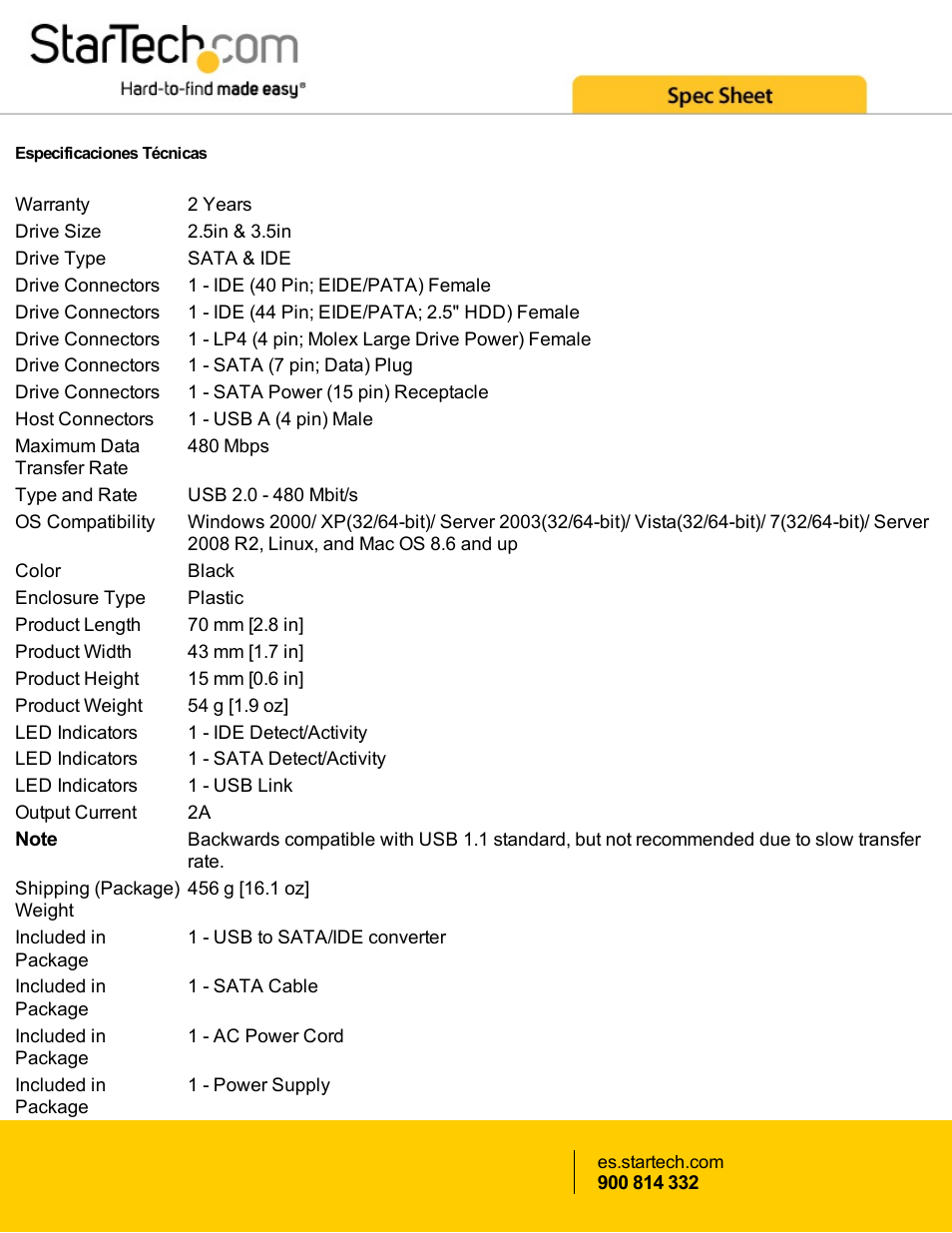 StarTech.com USB 2.0 to SATA IDE Adapter (Black) User Manual | Page 2 / 3