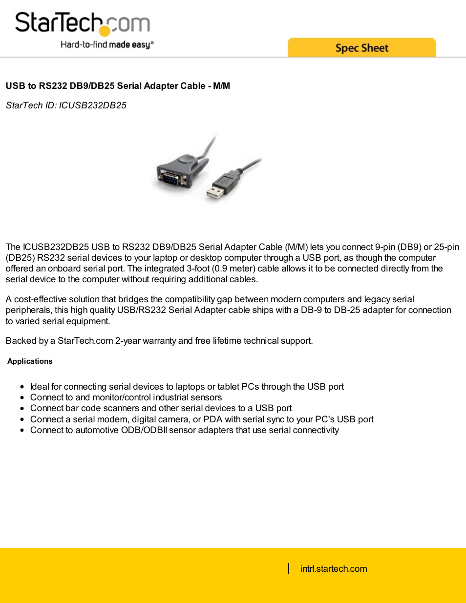 StarTech.com USB to RS232 DB9/DB25 Male to Male Serial Adapter Cable (Gray) User Manual | 4 pages