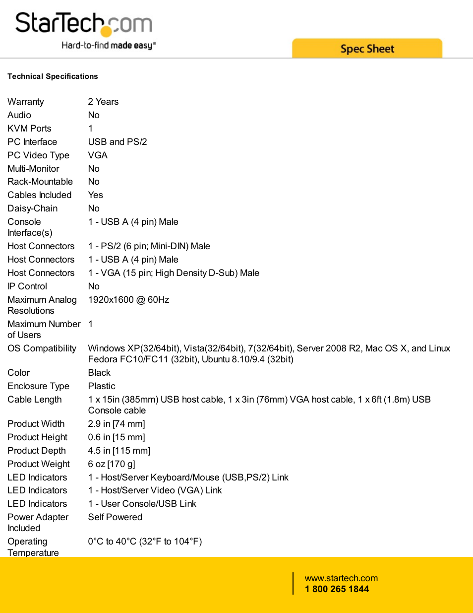 StarTech.com KVM Console to USB 2.0 Portable Laptop Crash Cart Adapter User Manual | Page 3 / 4