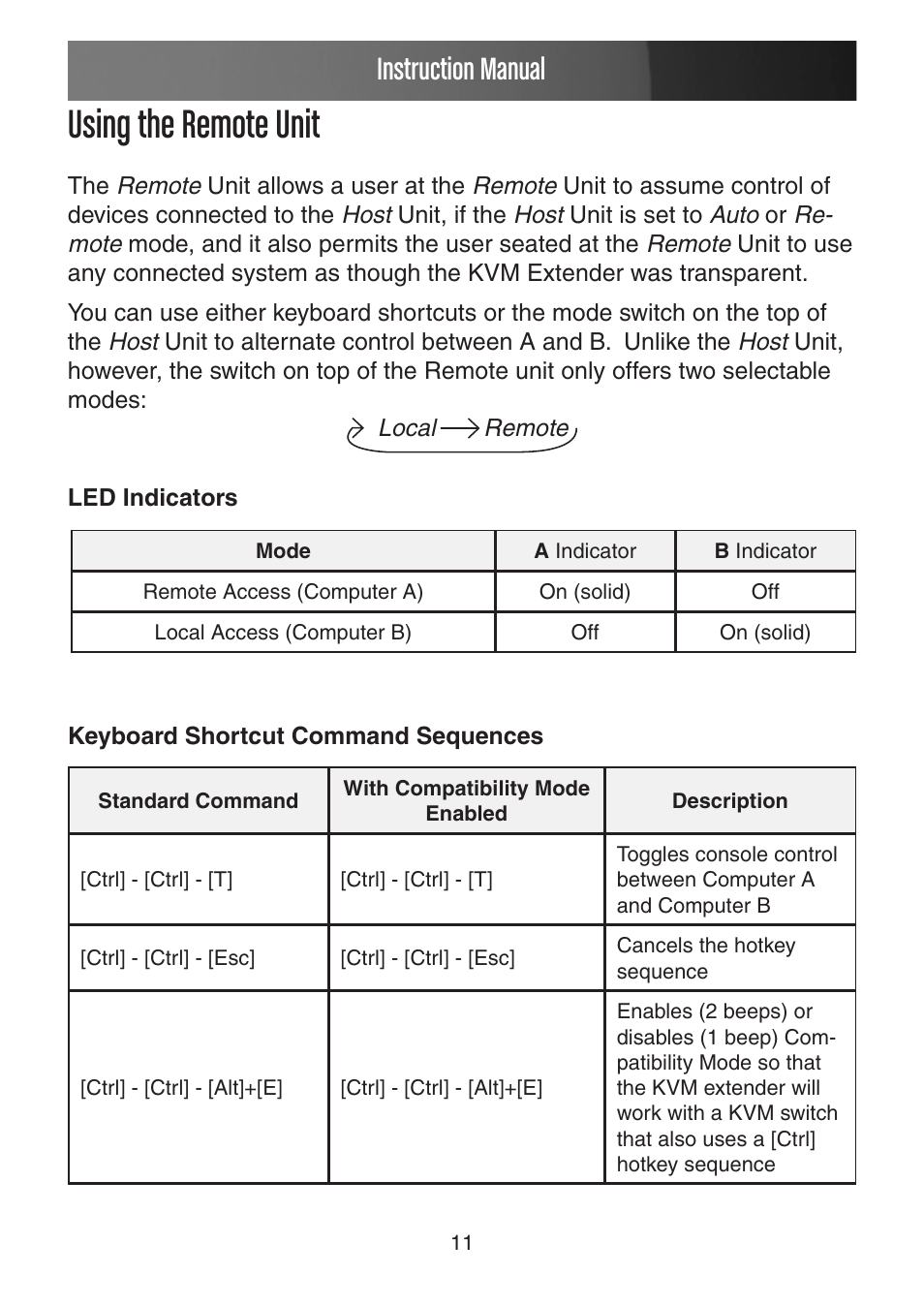Using the remote unit, Instruction manual | StarTech.com USB VGA KVM Console Extender over CAT5 UTP User Manual | Page 14 / 20