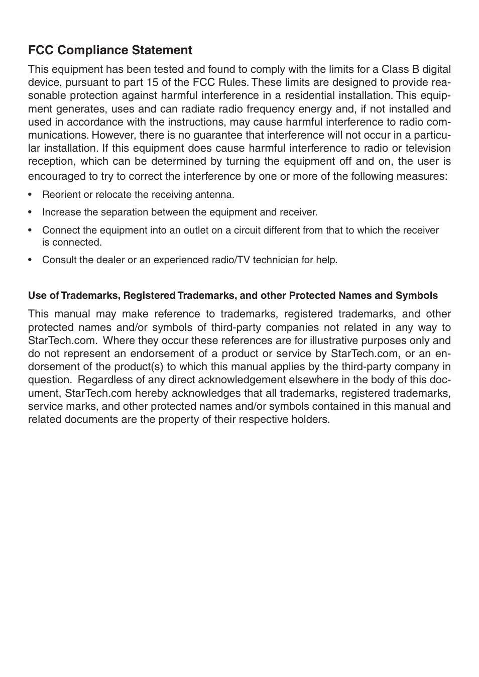 Fcc compliance statement | StarTech.com USB VGA KVM Console Extender over CAT5 UTP User Manual | Page 2 / 20