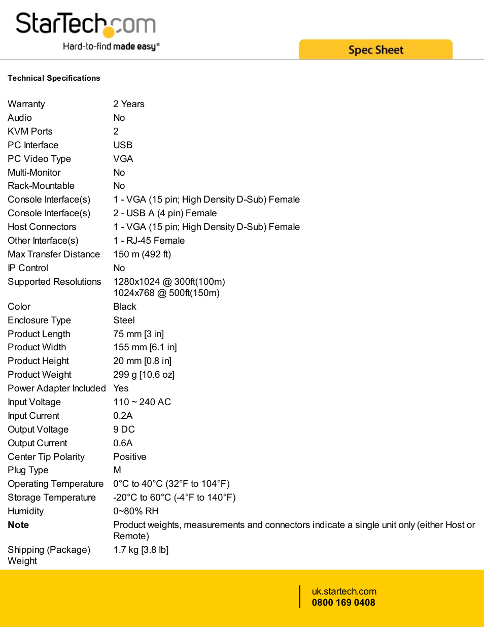 StarTech.com USB VGA KVM Console Extender over CAT5 UTP User Manual | Page 2 / 3