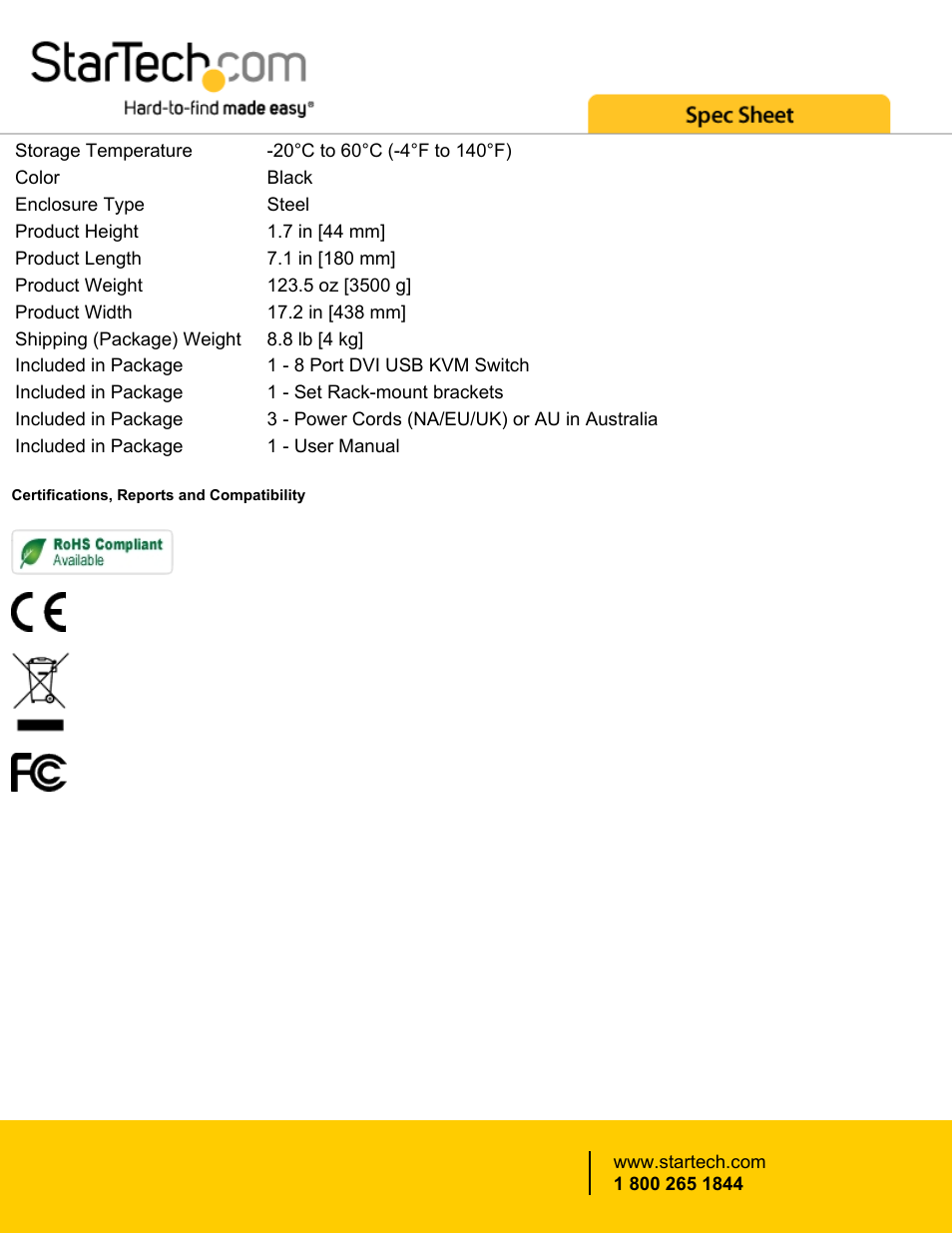 StarTech.com 8-Port 1U Rackmount DVI USB KVM Switch (Black) User Manual | Page 4 / 4