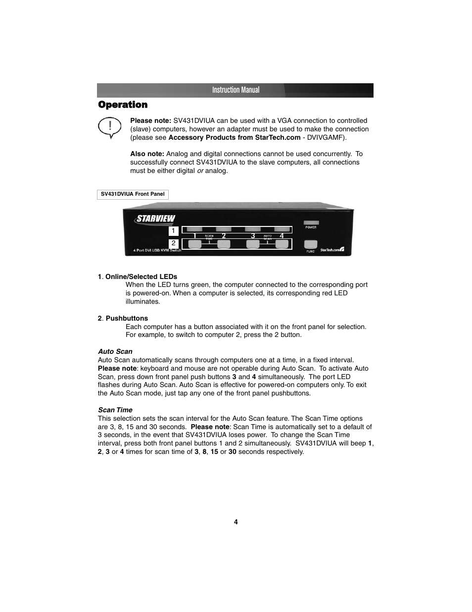 Instruction manual, Oop pe erra attiio on n | StarTech.com 4-Port DVI USB KVM Switch with Audio and USB 2.0 Hub (Black) User Manual | Page 7 / 13