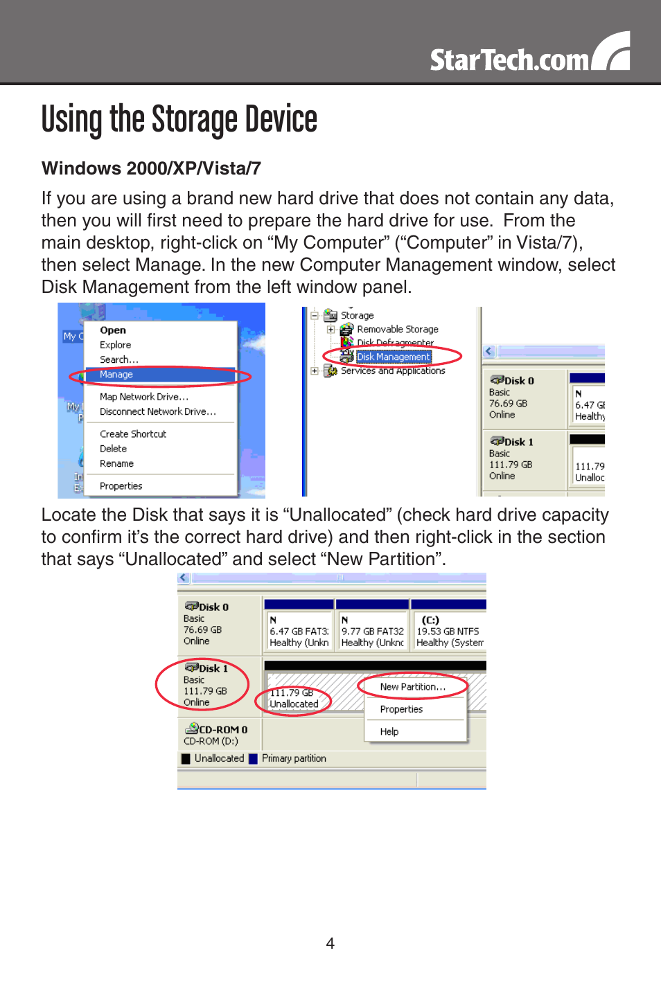 Using the storage device | StarTech.com USB 3.0 to SATA Hard Drive Docking Station for 2.5"/3.5" HDD (Black) User Manual | Page 7 / 11