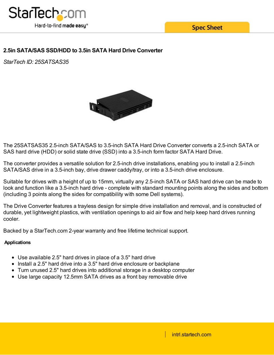 StarTech.com 2.5" SATA/SAS SSD/HDD to 3.5" SATA HDD Converter (Black) User Manual | 3 pages