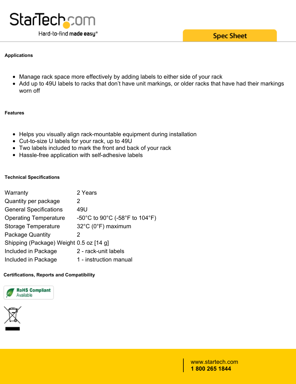 StarTech.com Rack Unit Labels (Up to 49 RU, 2-Pack) User Manual | Page 2 / 2