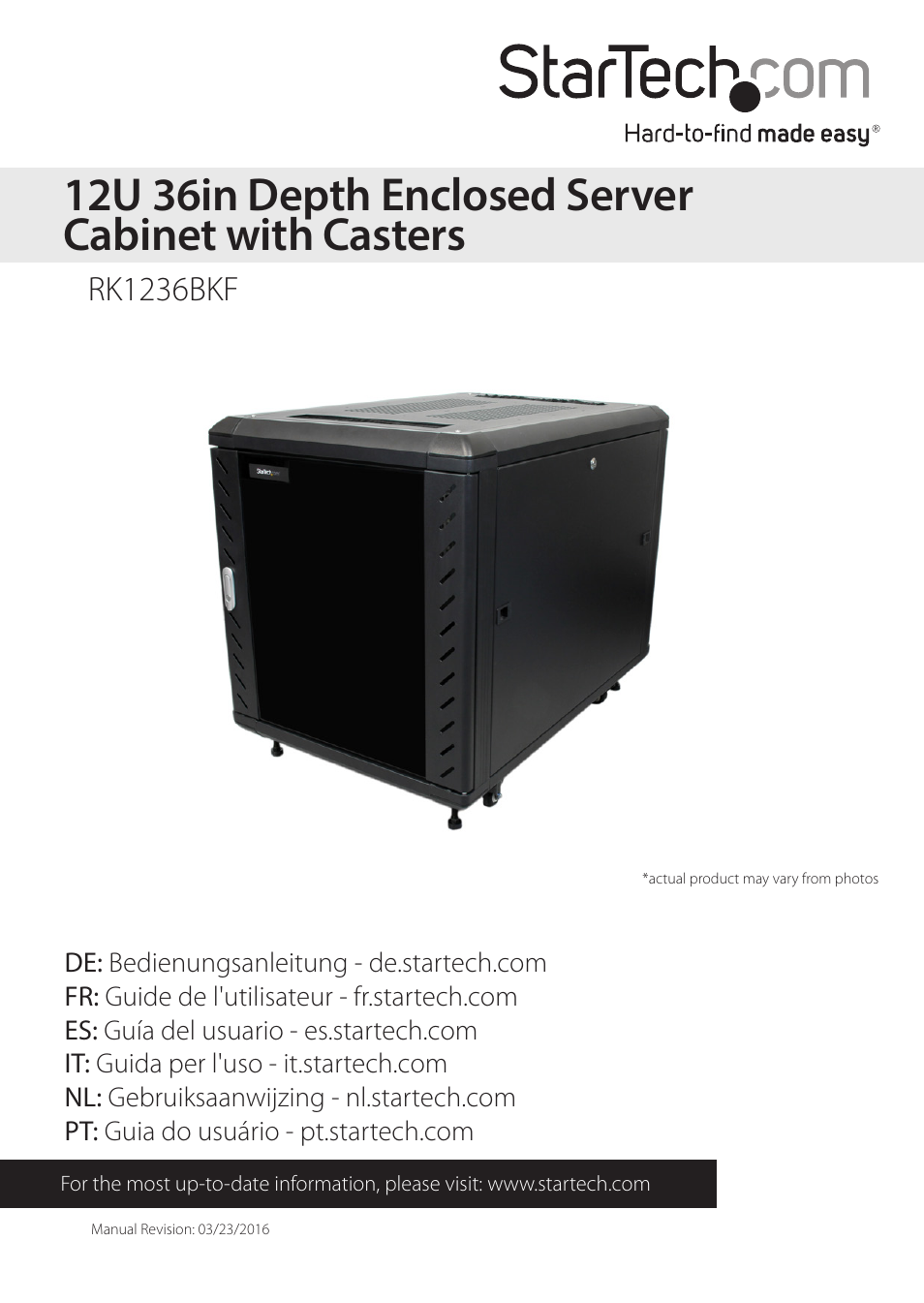 StarTech.com Knock-Down Server Rack Cabinet with Casters (12 RU, 36") User Manual | 11 pages