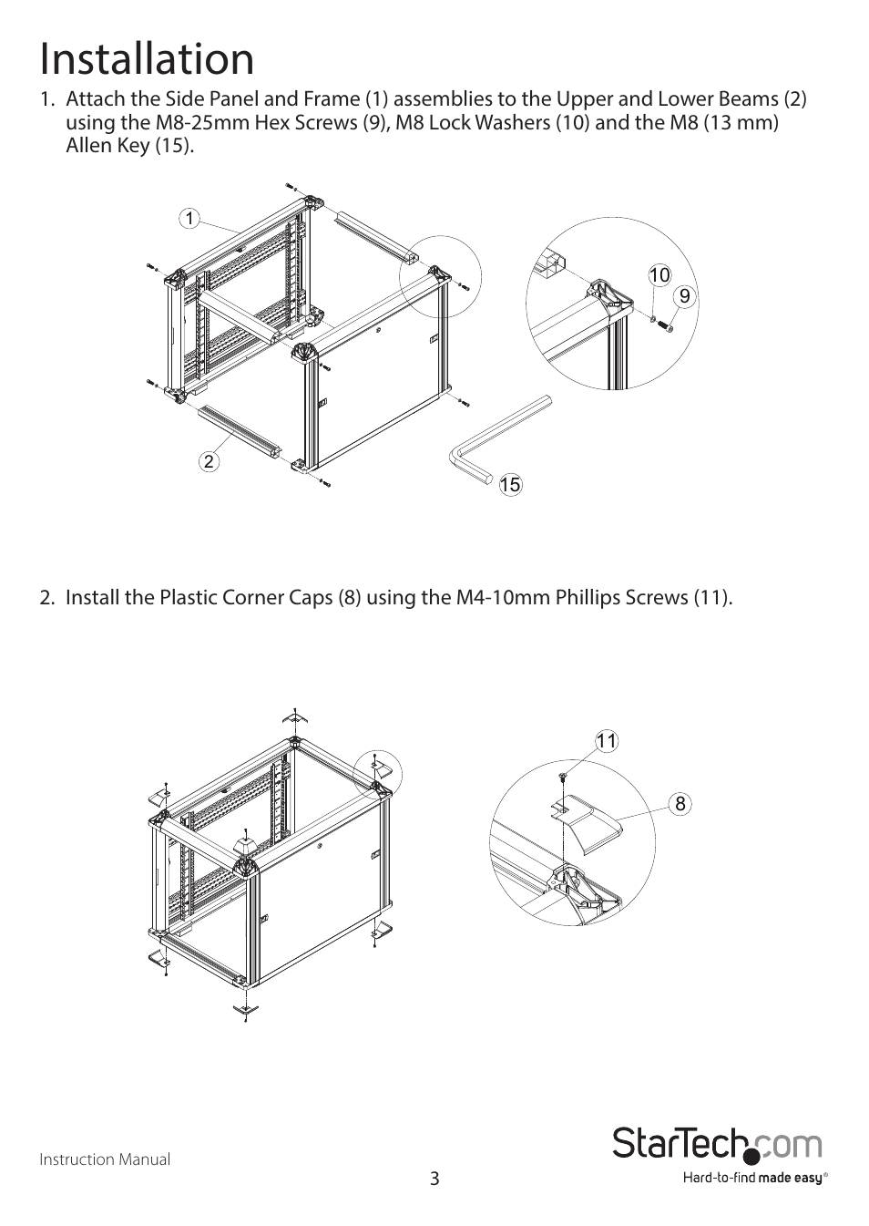 Installation | StarTech.com Knock-Down Server Rack Cabinet with Casters (12 RU, 36") User Manual | Page 6 / 11