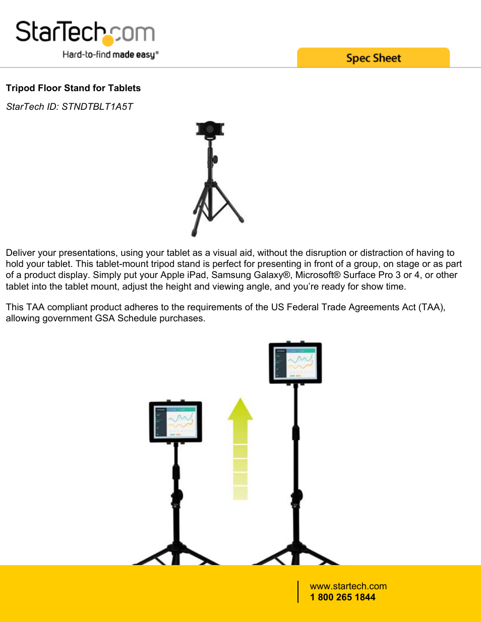 StarTech.com Tripod Tablet Floor Stand User Manual | 4 pages
