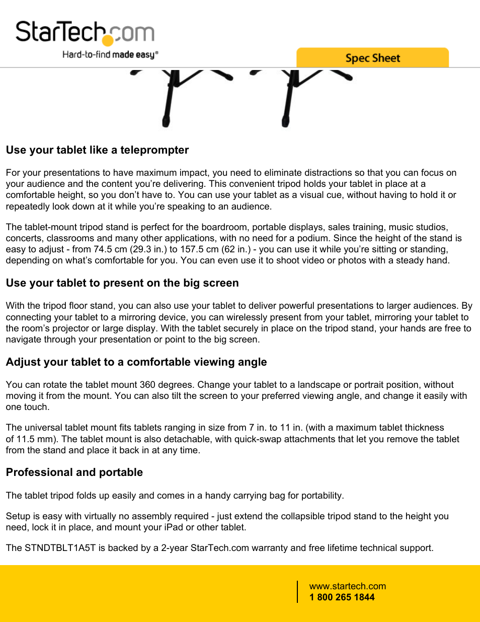 StarTech.com Tripod Tablet Floor Stand User Manual | Page 2 / 4