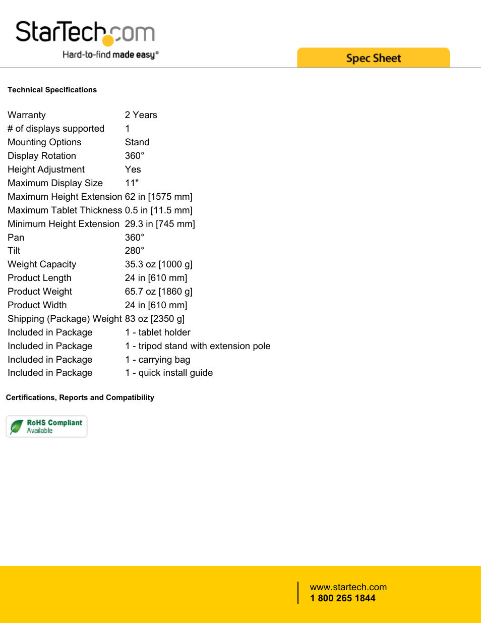 StarTech.com Tripod Tablet Floor Stand User Manual | Page 4 / 4