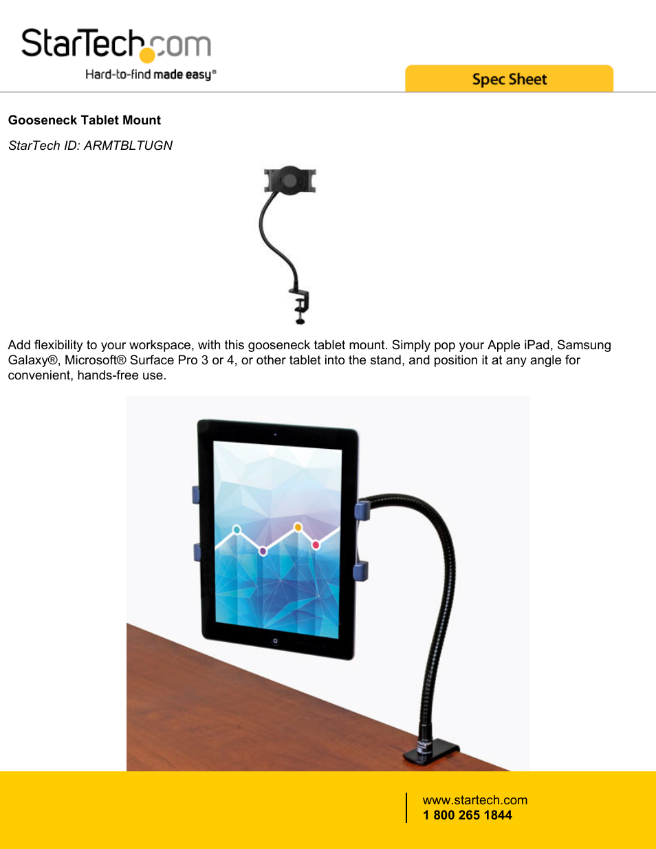 StarTech.com Gooseneck Tablet Mount User Manual | 4 pages