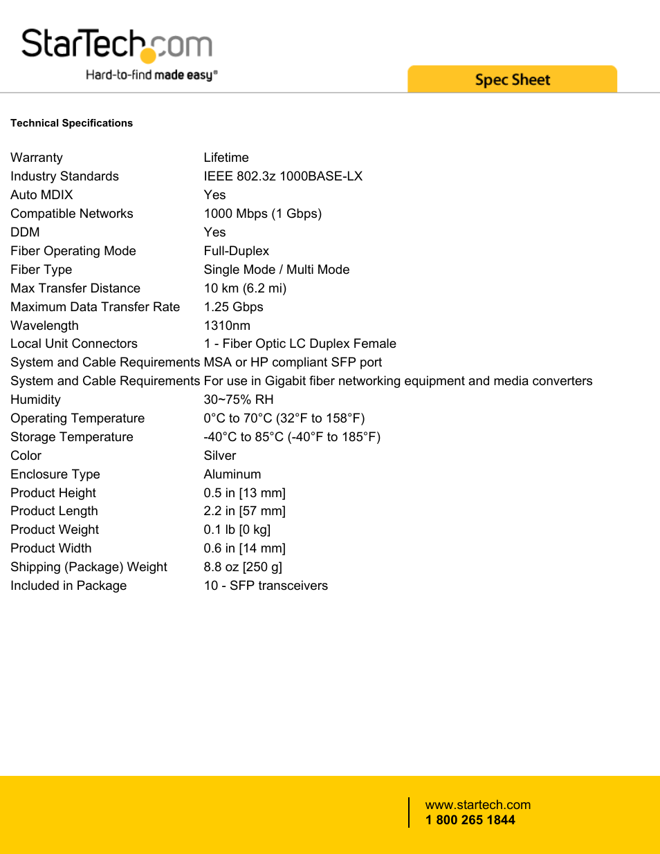 StarTech.com Gigabit Fiber SFP Transceiver Module - HP J4858C Compatible (Up to 6.2 mi, 10-Pack) User Manual | Page 3 / 4