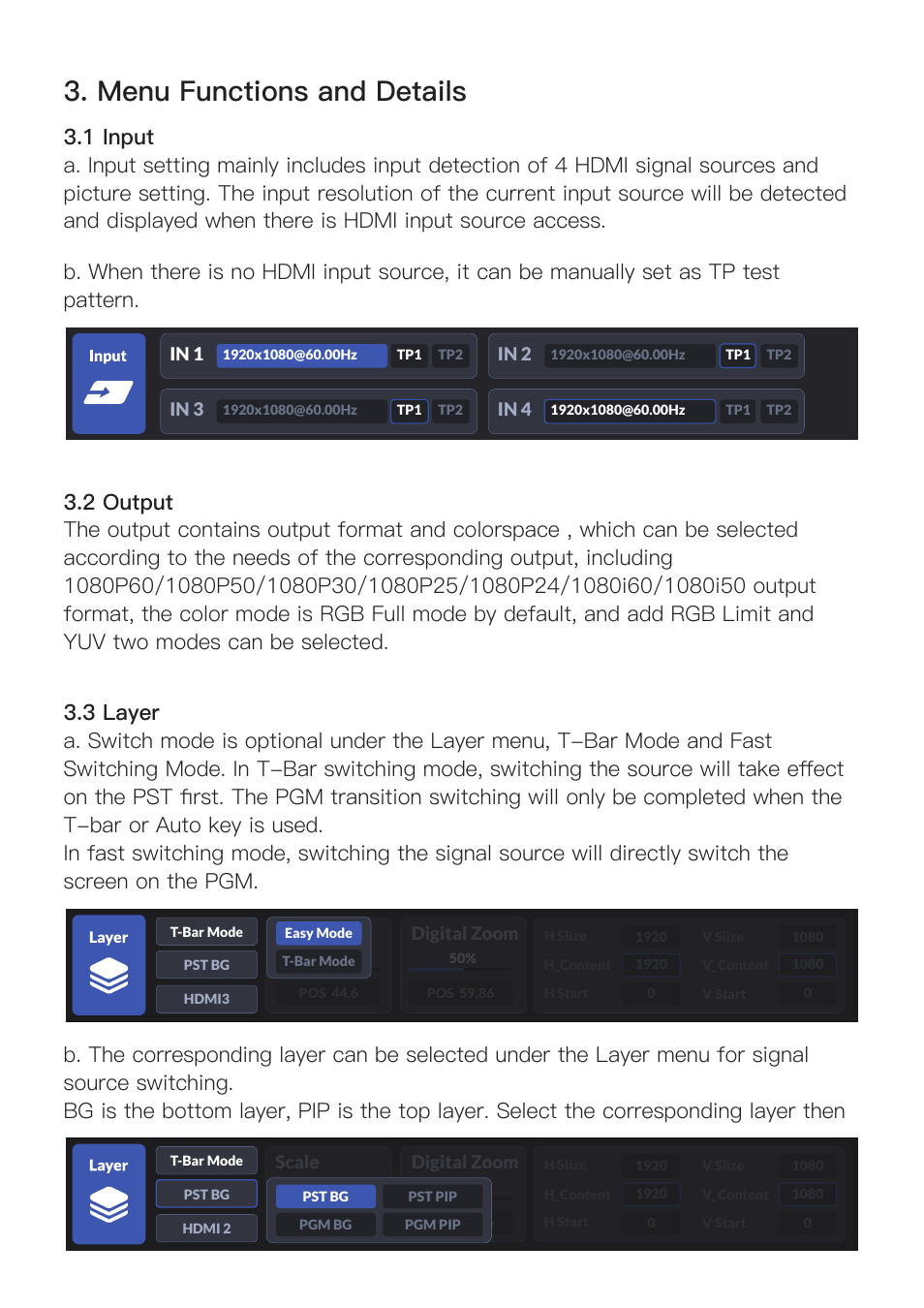 Menu functions and details | Sprolink NeoLIVE R2 Plus Video Switcher User Manual | Page 6 / 8