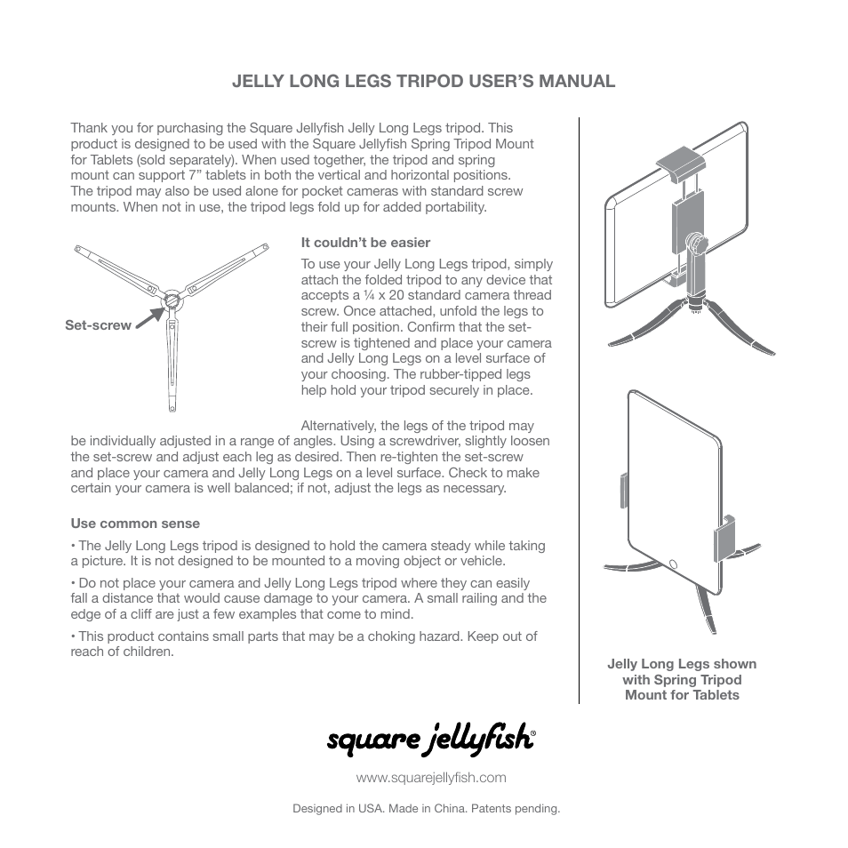 Square Jellyfish Jelly Long Legs Tripod User Manual | 2 pages