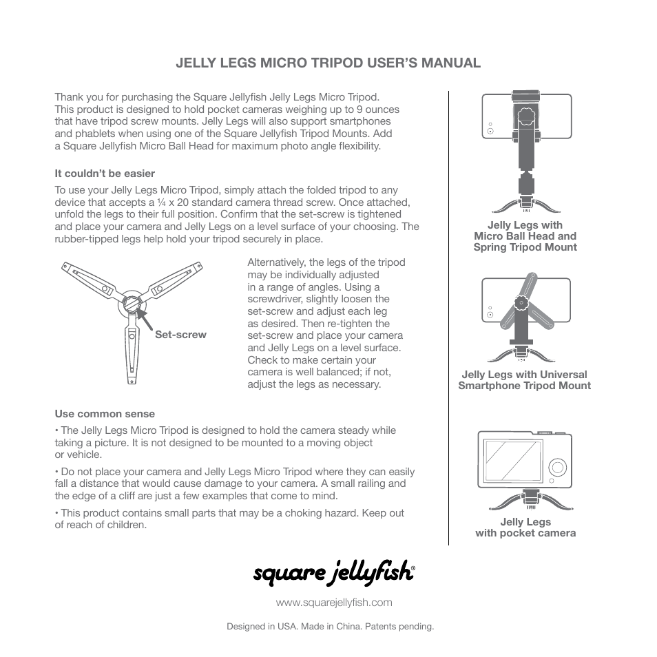 Square Jellyfish Jelly Legs Micro Tripod with Micro Ball Head User Manual | 2 pages