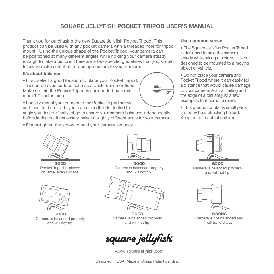 Square Jellyfish Tabletop Support (Polycarbonate / ABS Plastic) User Manual | 2 pages