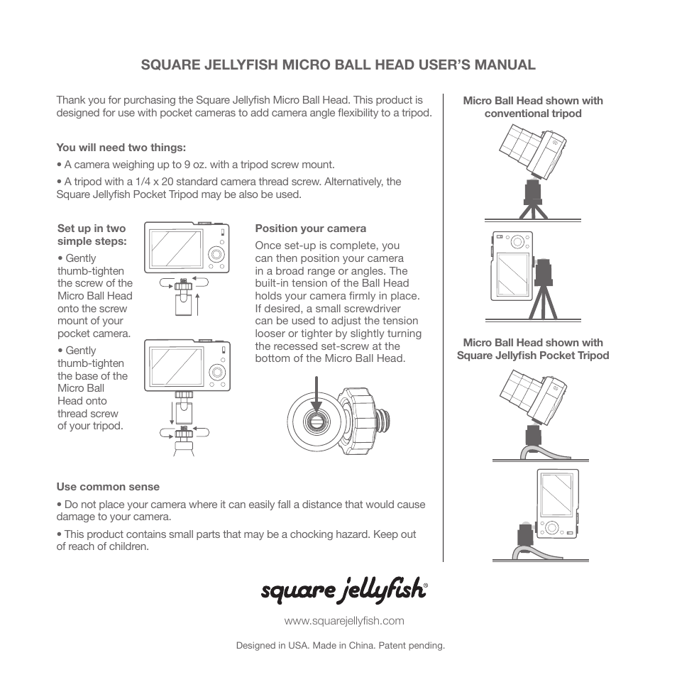 Square Jellyfish Micro Ball Head User Manual | 2 pages