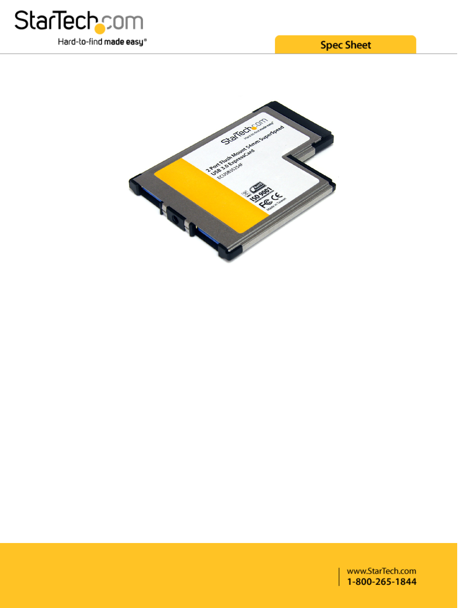 StarTech.com 2-Port ExpressCard 54mm USB 3.0 Card Adapter with UASP User Manual | 3 pages